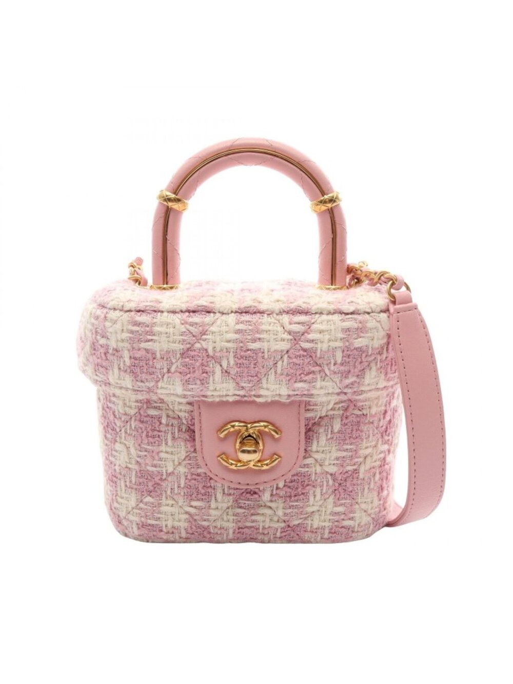 Chanel Shoulder Bag Quilted Vanity 2-Way Pink White Fabric Leather Small Chain